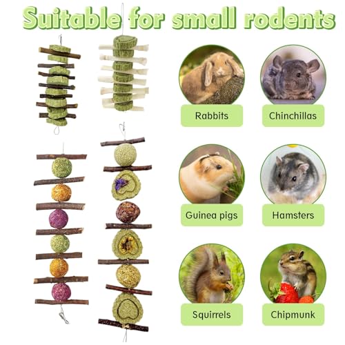 Hamiledyi 4PCS Bunny Chew Toys Rabbit Toys for Teeth Grinding Natural Fruit Sticks Organic Timothy Grass Cakes Chew Toys and Treats for Rabbit Bunny Guinea Pig Hamster Chinchilla - style: Style A