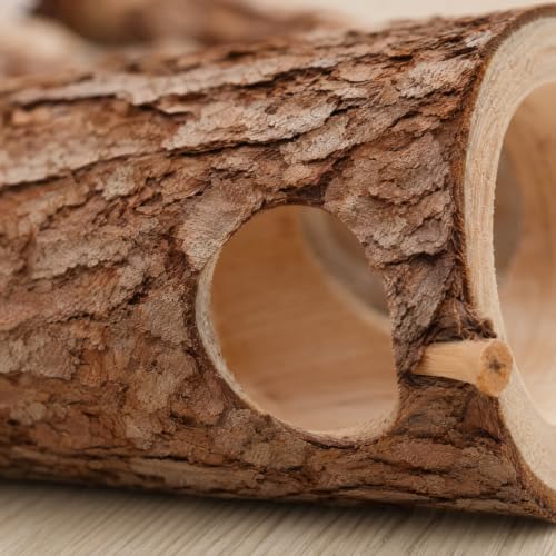 IMIKEYA 2Pcs Hamster Wooden Hideout Tunnel - Natural Hide Tube | Hamster Mouse Tunnel Tube, Multi Chamber Burrow Exploring Toy for Small Dwarf Hamsters, Gerbils, DIY Cage Playground Hideout