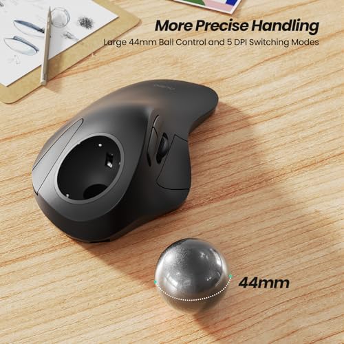 Nulea M505A Wireless Trackball Mouse Ergonomic 44mm Index Finger Control | Rechargeable rollerball mouse with 5 DPI levels,Bluetooth connection,smooth tracking,compatible with PC Mac Windows-Black - color: D-Black