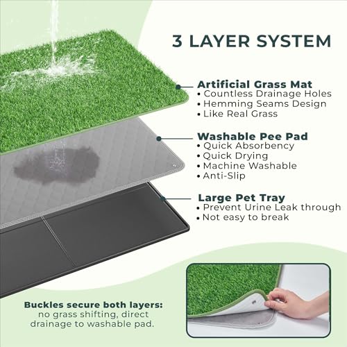 BurgeonNest Dog Grass Pad with Tray 35"x24", 3-Layer System with EVA Tray | Includes Reusable Artificial Grass, Absorbent Washable Pee Pad, Foldable Tray for Balcony, Apartment & Indoor/Outdoor Use - size: L-35''x24''