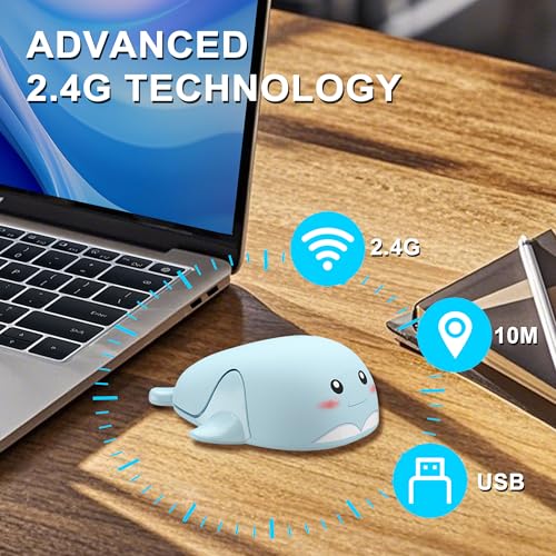 CHUYI Cute Animal Dolphin Shape Wireless Silent Mouse Frosted Cartoon Portable Travel Mute 1600DPI Novelty Optical Unique Cordless Quiet Mice for Computer Laptop PC Gift (1 Pack-Light Blue) - color: Light Blue Dolphin