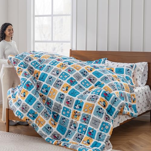 Berkshire LIG Printed Reversible Microfiber Comforter Set–7-Piece, Ultra Soft All-Season Bedding, Wrinkle & Fade Resistant, Full, Steamboat Willie Boxes Extra Large Blue - color: Steamboat Willie Boxes Extra Large Blue, size: Full