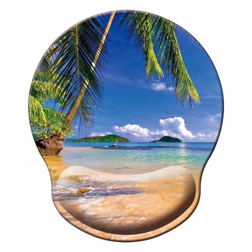 Mouse Pad with Wrist Support, Ergonomic Mouse Pad with Memory Foam Wrist Rest Cushion, Non-Slip Rubber Base Gaming Mice Pad for Home Office Computer Laptop, Beach Tree - color: M39-Beach tree