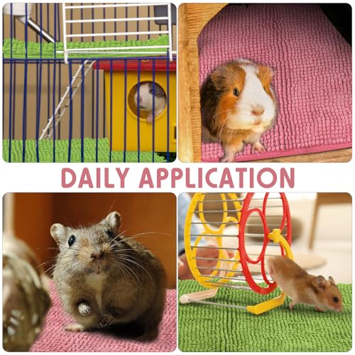 4 Pcs Guinea Pig Cage Liner 16 x 24 Inch Washable Chenille Pee Pads Pet Dog Cat Bedding Training Mat Reusable for Small Animals Puppy Bunny Hamster Chinchilla - color: Green Pink, size: 16 x 24 Inch, style: Low Pile Chenille
