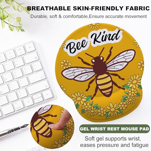 Cute Bee Mouse Pad with Gel Wrist Support, Smooth Surface Ergonomic Mouse pad, Non-Slip Pain Relief Desk Mat for Gaming, Work & Office Desktop - color: Cute Bee