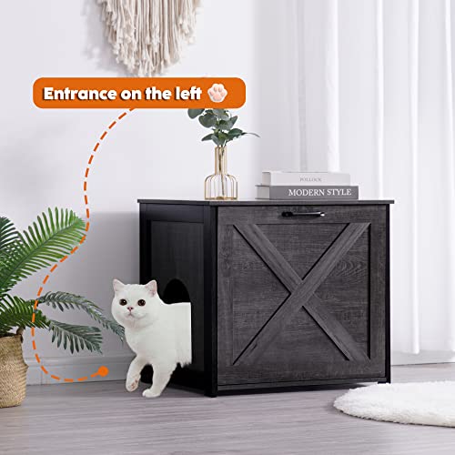 Dwanton Cat Litter Box Furniture Hidden, Cat Litter Box Enclosure, Reversible Entrance Can Be on Left or Right Side, Indoor Cabinet, Wooden Washroom, End Table, Nightstand, Dark Gray, 23.6" L - color: Dark Grey, size: 23.6 x 19.7 x 21.7 Inches