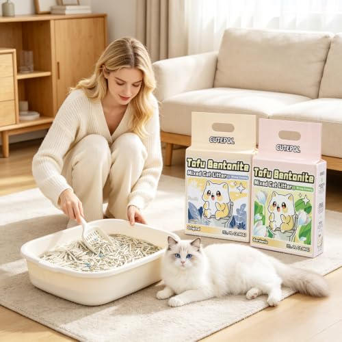 Clumping Cat Litter Tofu Mixed,Flushable Dust-Free 16.5 lb (3-Pack) | 4-in-1 Bentonite Tofu Cat Litter Odor Control Water Absorbent Multi-Cat Jasmine Scent - size: 5.5lb x 3bags, style: Mixed-Jasmine