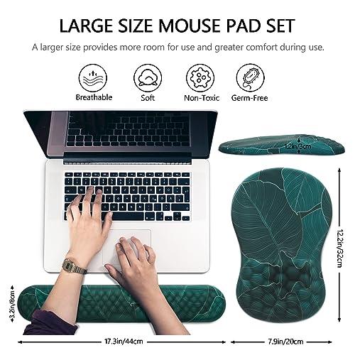 Ergonomic Mouse Pad with Wrist Support and Keyboard Wrist Rest Set | Memory Foam Wrist Cushion, Non-Slip PU Base, Massage Design, Relieves Wrist Pressure for Work, Gaming & Office Use - color: Banana Leaf Green