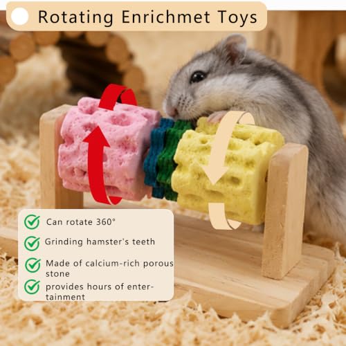 Guinea Pig Chew Toys for Teeth, Natural Grinding Stone Toy | Adds Calcium to Diet, Rotating Wood Rat Chewing Treat Toys for Syrian & Dwarf Hamsters, Rats, Guinea Pig, Chinchillas