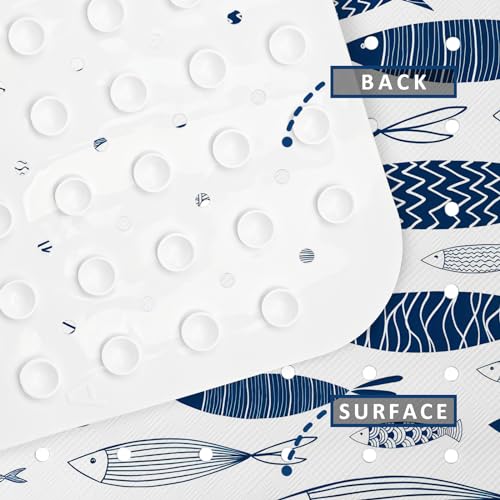 Fish Bathtub Mat Non Slip, Boho Baby Bath Mat for Tub Rubber Tub Mat, Cute Kids Bath Mats for Bathroom Ocean Anti Slip Shower Mat with Suction and Drain Holes Machine Washable, 40″X16″ - color: B01, size: 40" x 16" (Rectangular)