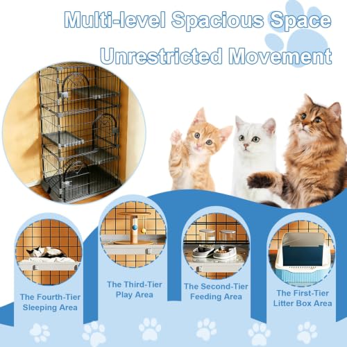 Cat Cage for Indoor Cats, DlY 2-Tier Catio & Cat Playpen with Escape-Proof Spacing, Sturdy Metal Cat Crate Kennel for Kittens, Ferrets & Small Animals - color: Grey, size: 2-Tier 35"