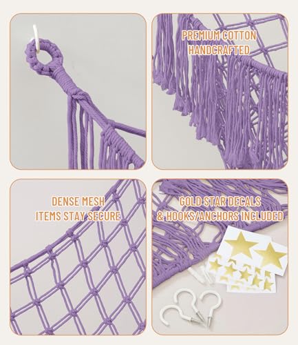 Lare Stuffed Animal Storage Hammock Corner Net - 45" W x 45" H (Lavender) | Cotton Boho Plushie Net - Room Christmas Decor for Teen Girls, Nursery Bedroom Playroom Dorm Decor (Patent Protected) - color: Lavender
