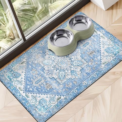 Dog Food Mats for Floors Absorbent, Pet Cat Food Mat - Non Slip Dog Bowl Mats for Food and Water Pet Supplies - color: Light Blue, size: M(16"×24")