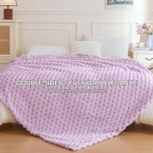 XeGe Luxury Bubble Fluffy Faux Rabbit Fur Bed Blanket Queen Size, Lavender | 90"x90", Double-Sided, No-Shed, Hypoallergenic, Washable, Dreamy Violet Comfy Fuzzy Blanket for Kids Teens Girls Women Mom - color: Lavender, size: Queen (90" X 90")