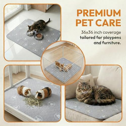PJYuCien 36"x36" Reusable Playpen Training Pad for Puppies, Gray | Ideal for Small Animals, Dog Crate Pad, Travel Mat, Sofa Protector, Non-slip Dotted Bottom, Machine Washable - color: Gray White, size: 36"x36" (1 Pack)