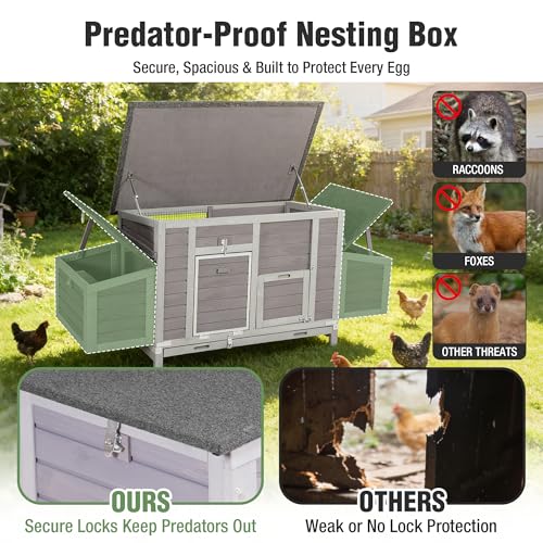 Large Chicken Coop for 4-6 Chickens with Nesting Box, Predator Proof Outdoor Hen House, Reinforced Frame, Waterproof Asphalt Roof, Easy Clean Pull-Out Tray, Ventilated Design