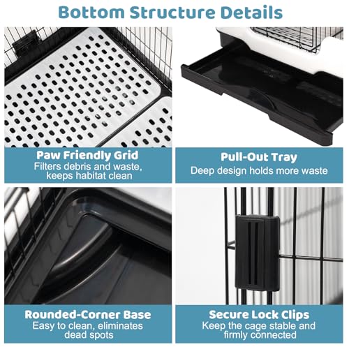 Homey Pet Rat Cage, Small Animal Cage for Ferret, Chinchilla, Guinea Pig | Portable, Lockable Wheels, Splash Guard, Easy-Clean Pull-Out Grid Tray, Non-Slip Ramp, Safe Lock, Chew-Proof, Black 2-Tier - size: 25.0"L x 16.5"W x 21.0"H