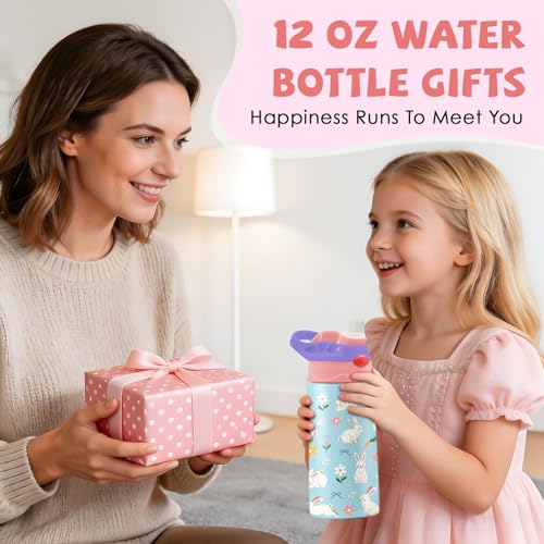 Rabbit 12 oz Water Bottle with Straw – Kids Stainless Steel Vacuum Insulated Cup, Leakproof Pop-Up Spout, Reusable Travel Mug for Boys and Girls Outdoor Sports - color: Rabbit1