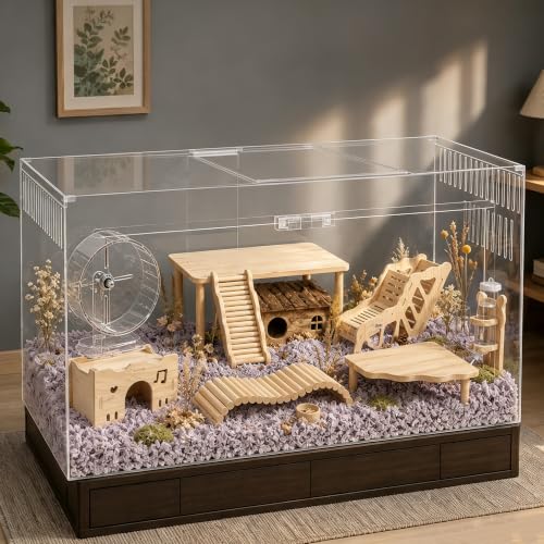 Large Hamster Platform Set Wooden Hamster Cage Accessories 7PCS | large size hamster cage platform natural wood hamster hide hamster accessories hamster wheel for Syrian Hamsters Gerbils Mice - color: 7PCS