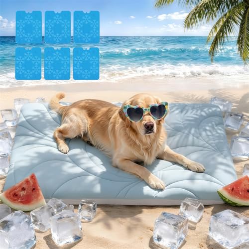 Dog Cooling Mat 5.0 Version Built-in Ice Pack, Long-Lasting Cool | 6–8h Cooling, Ultra Thick Soft Vine Pattern Pet Cooling Mat, Washable Foldable Large Cooling Pad for Indoor, 59" x 40" - color: Baby Blue, size: X-Large