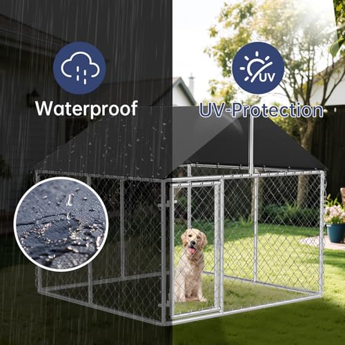 Petony Outdoor Dog Enclosure Heavy Duty Dog Kennel House Mesh Dog Big Cage Pet Kennel Steel Fence with Secure Lock - size: 78”W x 78”D x 65”H