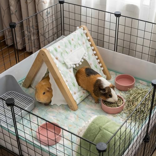Guinea Pig Hideout No Bottom, Sturdy Bamboo Small Animal House with Window, Rabbit Bunny Tunnel, Easy to Assemble for Hamsters Bunny Rat Chinchillas Playing Hiding, Guinea Pig Cage Accessories, Green - color: Green