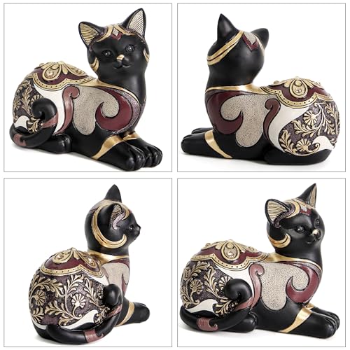 Smadeer Black Cat Statue for Home Decor, Cat Figurines Room Decoration for Bookshelf Office Table, Vintage Matt Small Cat Sculpture Gift for Cat Lovers, Woman Mom Retro Cats Animal