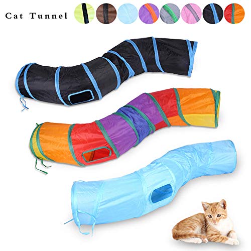 iCAGY Cat Tunnel Toys for Indoor Cats Kittens Rabbits, Pet Toy Play Tunnels | Interactive Crinkle Pop Up Tunnel Toys, Relieve Cat Boredom, Rainbow 47" Shape S - color: Rainbow