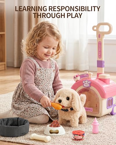 Stactcute 23Pcs Dog Toy for Kids with Portable Puppy Stroller | Walking Barking Interactive Stuffed Puppy, Gifts for Little Girls 3 4 5 6 Year Old, Pet Care Playset, 23 Pretend Accessories - style: dog