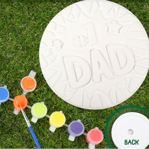 Creative Roots Paint Your Own #1 Dad Stepping Stone, Paintable Ceramic 7 in. Stone, Includes 6 Acrylic Paints & Paintbrush, Great Arts and Crafts for Kids Ages 8-12 - style: #1 Dad
