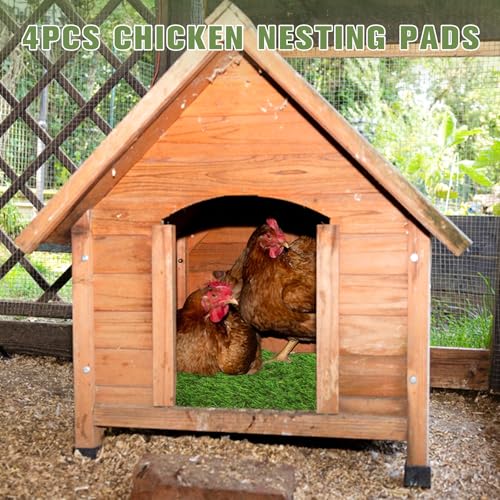 XXXFLOWER Chicken Nesting Pads for Coop 4 Pack 11.81x11.81in | Washable Nesting Pads for Chicken Coop, Artificial Grass Mat for Poultry Accessories, Pet Garden Lawn Indoor Outdoor