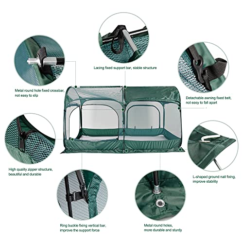 ANC POP Portable Chicken Run Large Pop-Up Chicken Pen for Small Animals Outdoor Gardening Net with 3 Doors and Handbag, Easy to Install and Storage, Green - size: 6.56 × 3.3 FT