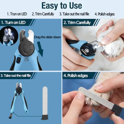 gonicc LED Pet Nail Clippers for Small Dogs and Cats | Light-Up Dog Nail Trimmer with Safety Lock & Built‑in File, Professional Stainless Steel Nail Clippers for Pets - size: LED Light For Small Dogs and Cats