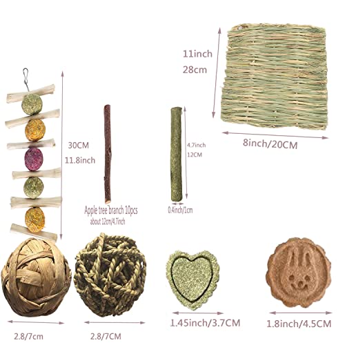 ANDES Bunny Toys 30PCS Guinea Pig Toys Rabbit Toys Accessories Natural Timothy Biscuit Hay Sticks Hamster Toys for Teeth Handmade Rabbit Chews and Treats Apple Wood Sticks Chinchilla Rat Teeth Molar