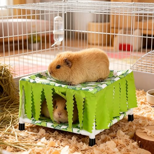 Guinea Pig Hideout 2-Layer Guinea Pig Hammock Bottomless(Green) | guinea pig bed with curtain washable Small Animal Hide Tent Rat Hideaway for Guinea Pig,hamster,Ferret,Chinchilla etc