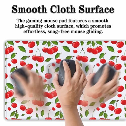 Big Mouse Pad White Red Gaming Mouse Pads Computer Desk Mats 900X400 Mouse Pad Non-Slip Rubber Base Waterproof with Stitched Edges 35.4 X 15.7 for Game Office, Cherry Pattern - color: Cherry
