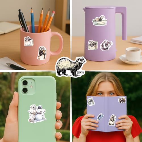 100 PCS Ferret Stickers Pack – Waterproof Vinyl Decals for Water Bottles, Laptops, Phones, Notebook, Cars – Cool Vibrant Graphics for Ferret Enthusiast - color: Ferret