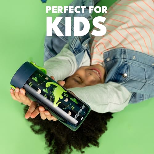 Elemental Water Bottles for Kids - Splash Kids Water Bottle for School with Fun Charm Handle - BPA Free Tritan Plastic Bottle with Straw Leak Proof When Spout is Closed - 18oz - Dinosaur Friends - color: Dinosaur Friends