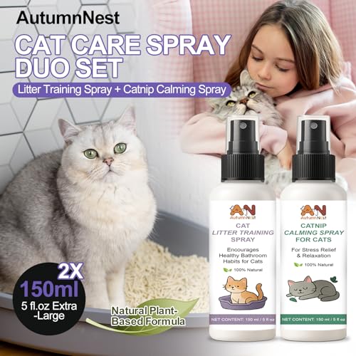 Cat Catnip Calming Spray & Cat Litter Box Attractant Kit, 2 x 150ml | Calming spray & litter box attractant support relaxed behavior, encourage proper litter box use at home, stop cats urinating - color: 2-in-1 (Cat Litter Training & Catnip Calming)