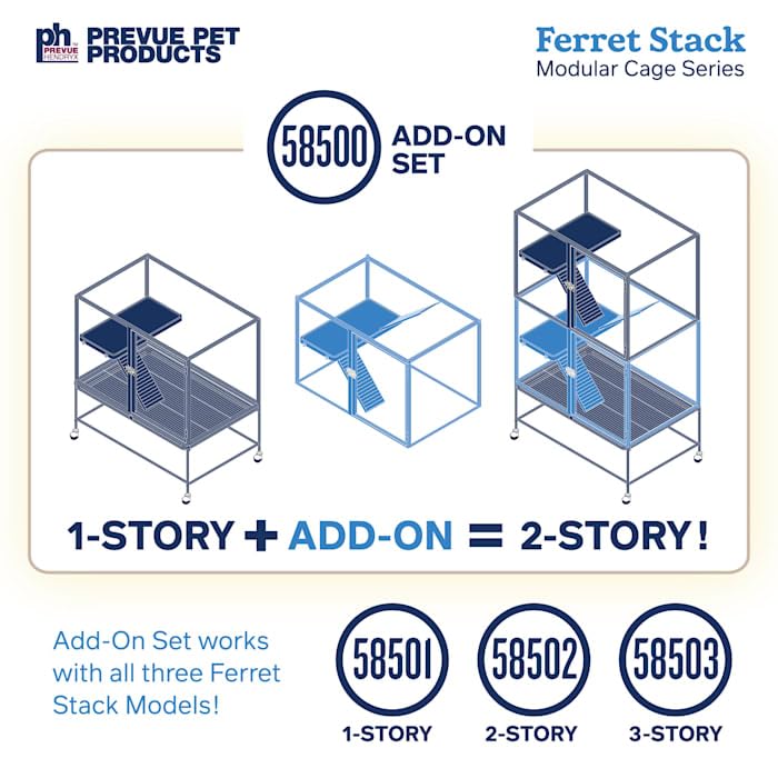Prevue Pet Products Ferret Stacking Cage Add-On Unit - Extra Level with Ramps and Platform for Modular Ferret Habitat, Accessories for Cage Expansion with Shelves & Ladders for Climbing - Black