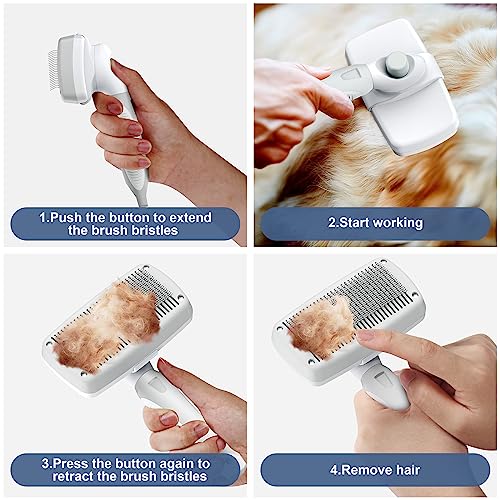 Self-Cleaning Slicker Brush for Dogs & Cats, Grooming Combs for Short & Long-Haired Dogs, Cats, Rabbits & More - Gently Removes Loose Undercoat, Mats and Tangled Hair