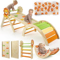Pikler Triangle Set with Cushion, 7 in 1 Toddler Climbing Toys Indoor | Foldable Space-saving Design, Montessori-inspired Learning, Reversible Slide & Ramp, ASTM F963 Standards for Toddlers 18M-5Y - color: Lion