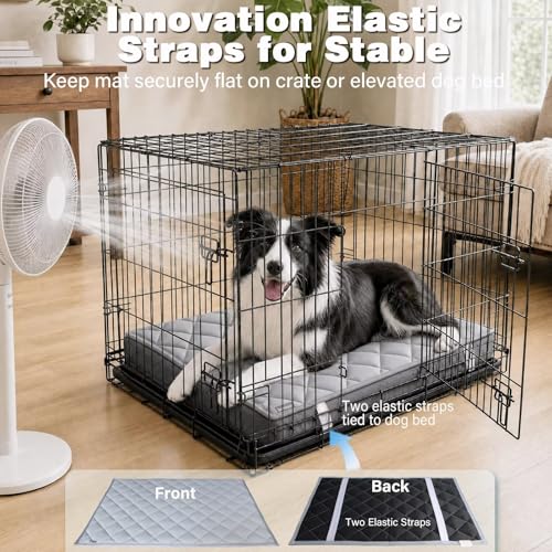 JoyBlooms Cooling Mat for Dogs 2Pack Cooling Pad for Dogs Pad Crate Pad with Elastic Strap,Q-Max 0.46 Cool Anti-Slip Breathable Thin Lightweight Portable Washable Kennel Mats Grey 35" x 23" (L-Crate) - color: Grey, size: 35" x 23" (L-Crate)