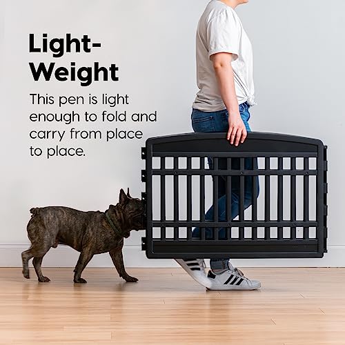 IRIS USA 6-Panel Dog Playpen, Pet Enclosure, Black | Pet Containment, Custom Pen Configuration, Multi-Shape Setup, Flexible Boundary, Tool-Free Assembly, Secure Door Latch - color: Black, size: 6 Panel - 24" H