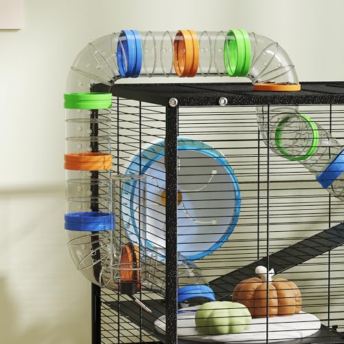 PawHut Large Hamster Cage with Deep Tray, 3 Tier for Syrian Gerbil Mouse | Rolling Rat Cage, Storage Shelf, Big Exercise Wheel, Tube System, Hut, Platforms, Ramps, Food Dish, Water Bottle - size: 32.3"L x 17.7"W x 41.9"H