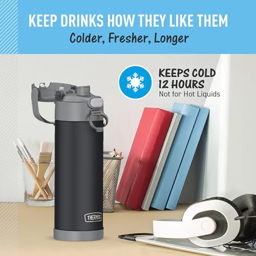 THERMOS FUNTAINER Water Bottle with Spout, 16oz, Matte Charcoal | Kids Stainless Steel Insulated Water Bottle, Keeps Drinks Cold Longer for School & Play, BPA-Free - color: Matte Charcoal, size: 16 Ounces