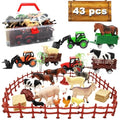 Kimicare 3 Pack Farm Toy Tractor with 40pcs Plastic Farm Animals Figurines and Fence Farm Playset, Farm Figures Farmer Vehicle Toy Truck with Trailer Birthday Gifts Christmas Stocking Stuffers - style: Farm Animals Figures