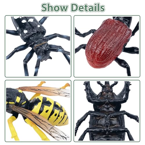 Toymany 12PCS Realistic Insects Figurines Toys - Plastic Bugs Figures Set with Cricket Bee Ant Dung Beetle, Educational Toy Cake Toppers Christmas Birthday Gift for Toddlers Kids - style: Insects-1