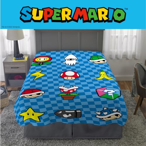 Super Mario Bros. Kids Bedding Super Soft Cozy Throw Blanket, 62 in x 90 in, (Officially Licensed Product) By Franco Kids - color: Super Mario Checkered, size: 62 in x 90 in