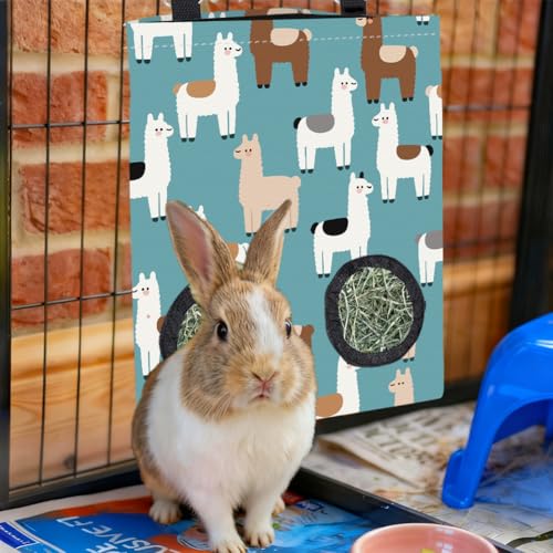 2Pcs 2 Styles Rabbit Hay Feeder Bags Guinea Pig Hay Bag with 2 Holes Tree Alpaca Pattern Oxford Cloth Washable Rectangle Feeding Storage for Small Animal Chinchillas Hamster 12 x 9 Inch - color: Mixed Shapes